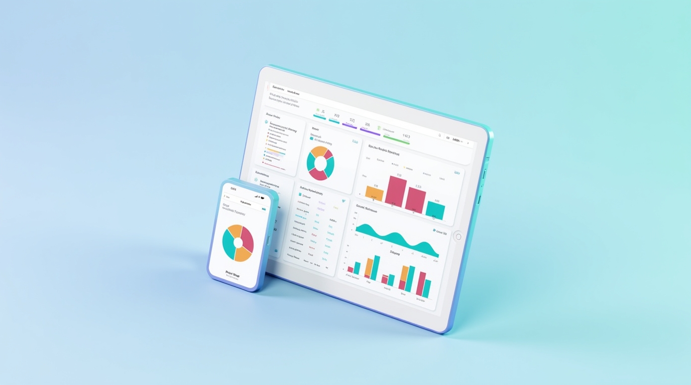 "Mobile and tablet dashboard interface displaying website analytics and charts, useful for web development beginners to understand user data and performance."

